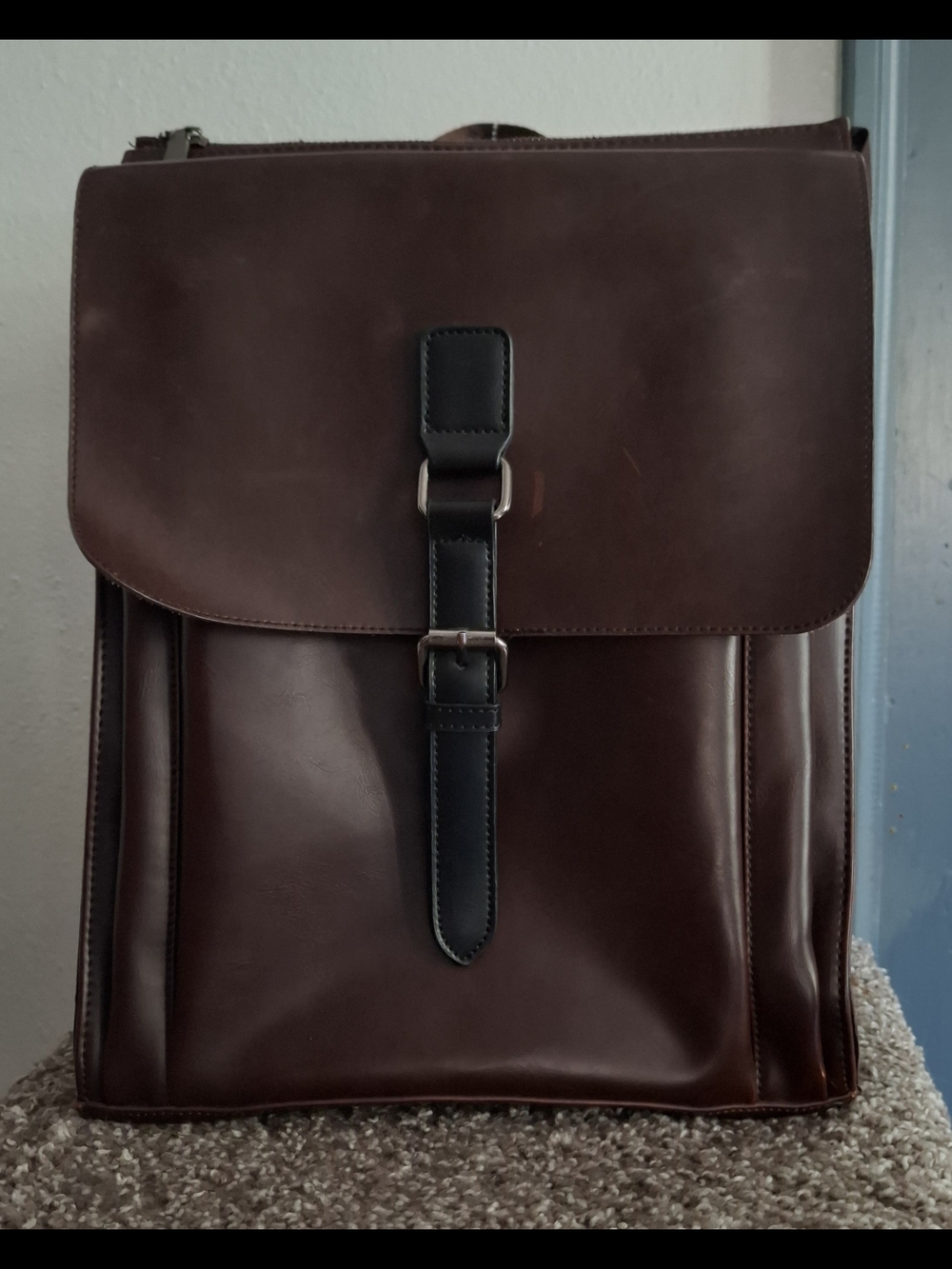 Women's Dark Brown Leather Backpack with Black Strap - Sleek Urban Carry